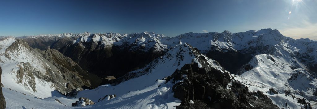Panorama côté face : Arthur's Pass National Park, Mt Rolleston et glacier Crow